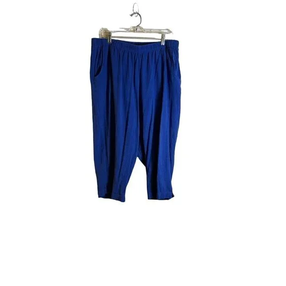 Denim & Co Women's Gauze Capri Blue Pull-On Pants with Pockets Size 1X - Picture 1 of 9